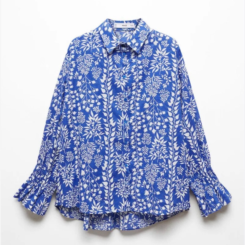 Mango Blue and White Floral Blouse